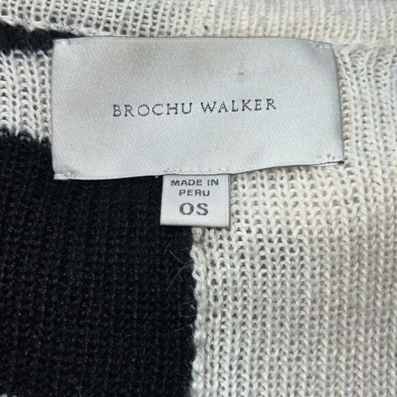 Brochu Walker Womens Black & White Open Front Poncho Style Sweater OS Alpaca Ble - Picture 5 of 6